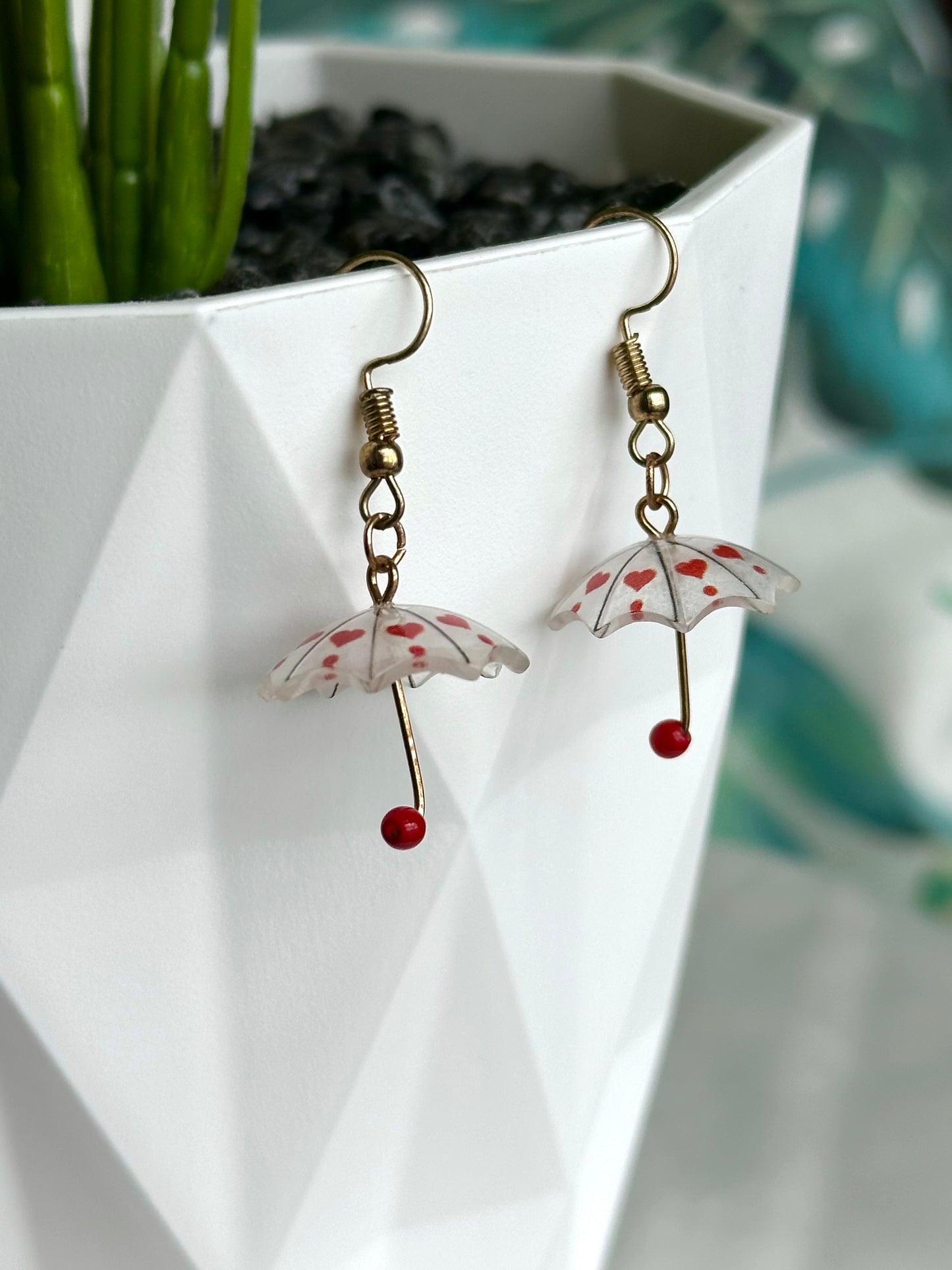 Red Hearts Umbrella Earrings