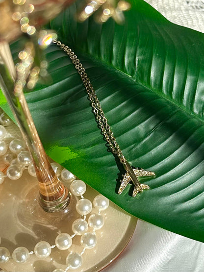 Gold Airplane Necklace & Earrings set