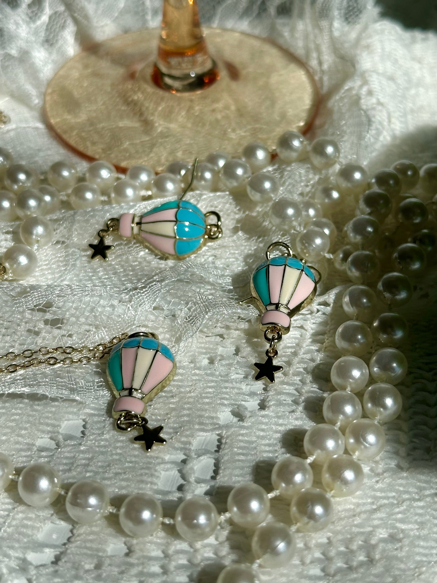 Pastel Hot Air Balloon Necklace & Earrings set