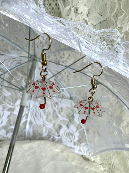 Red Hearts Umbrella Earrings