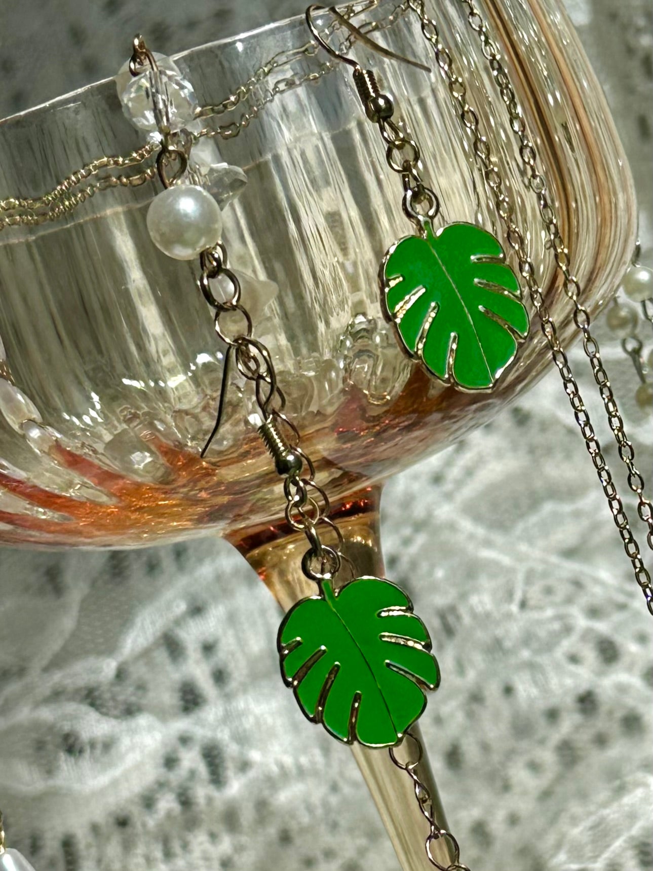 Monstera Leaf Necklace & Earrings set (Reversible)
