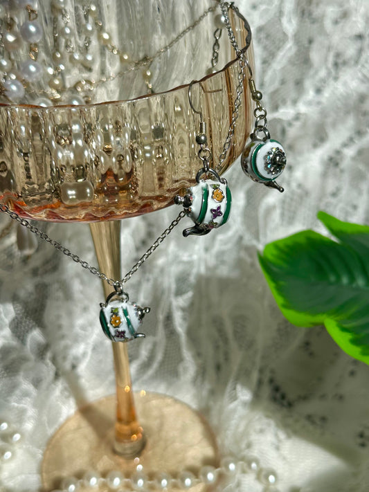 Tea Pot Necklace & Earrings set