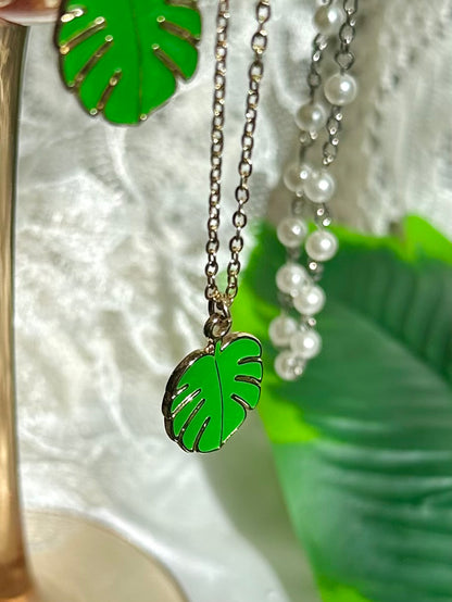 Monstera Leaf Necklace & Earrings set (Reversible)