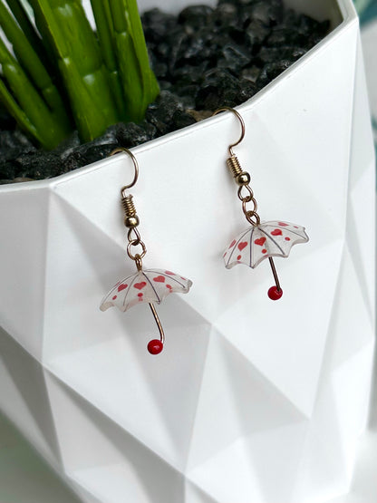 Red Hearts Umbrella Earrings