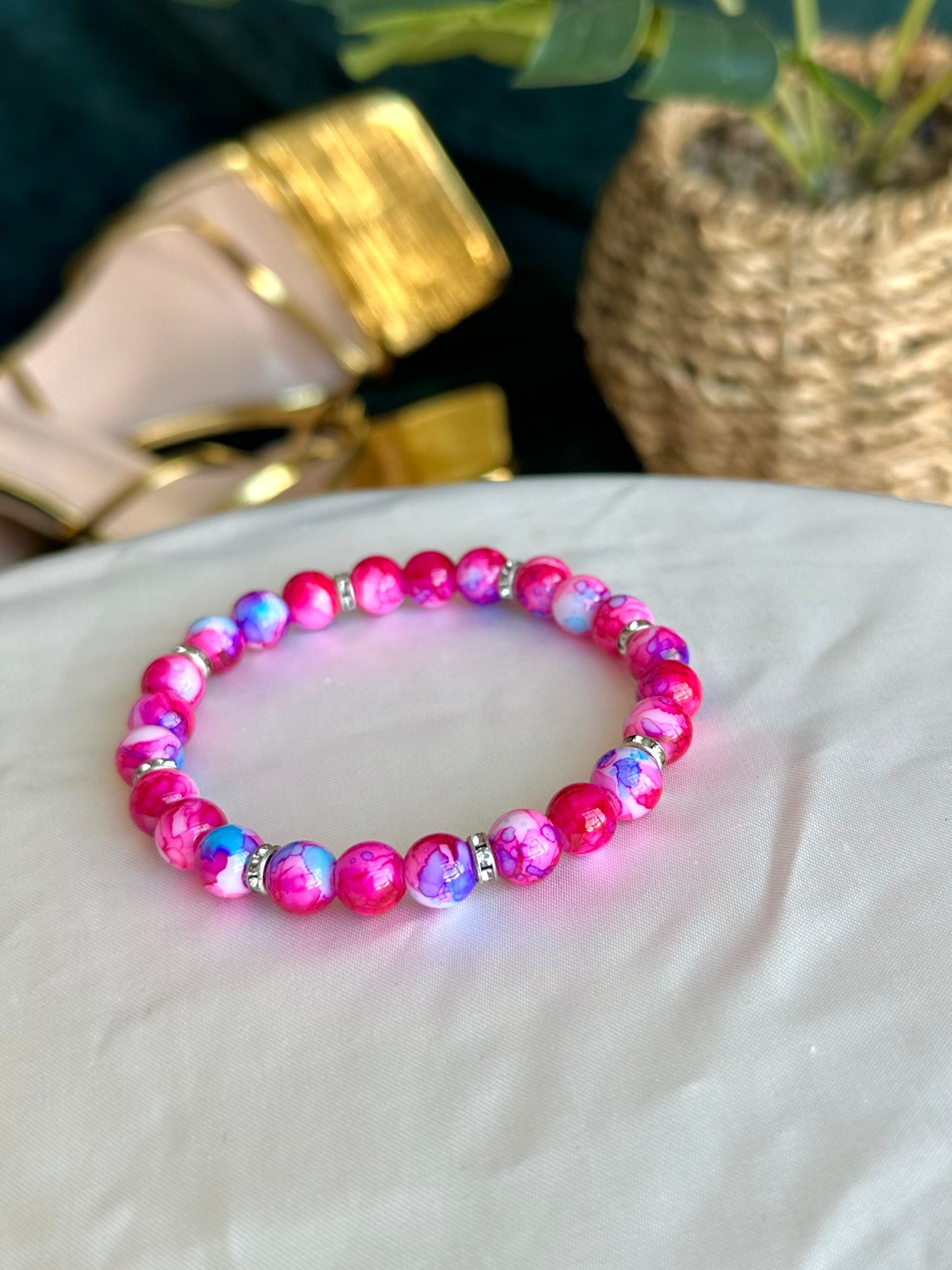 Raspberry Pink Marbled Bracelets