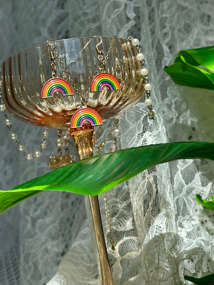 Rainbow Necklace & Earrings set (Reversible)