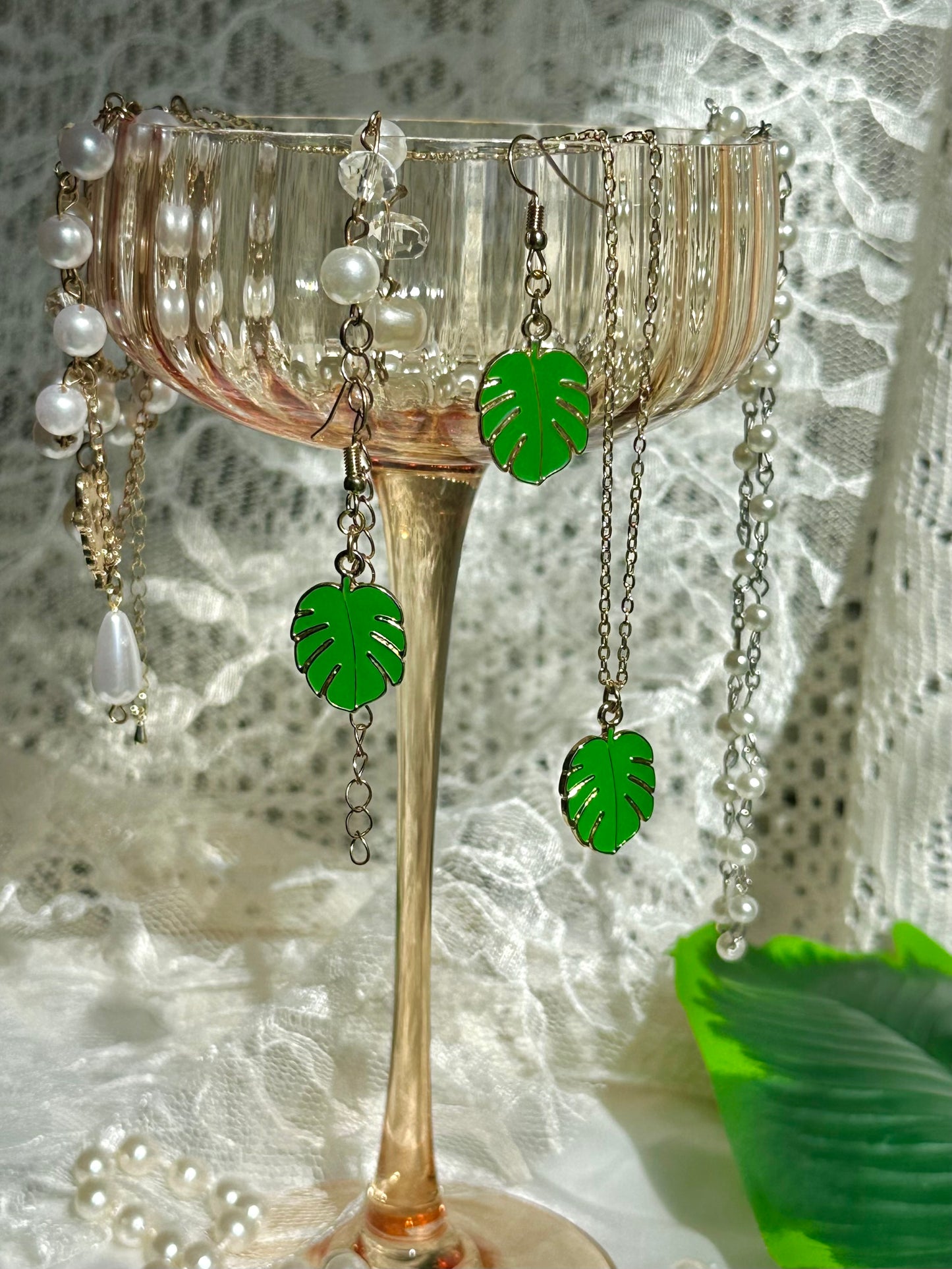 Monstera Leaf Necklace & Earrings set (Reversible)