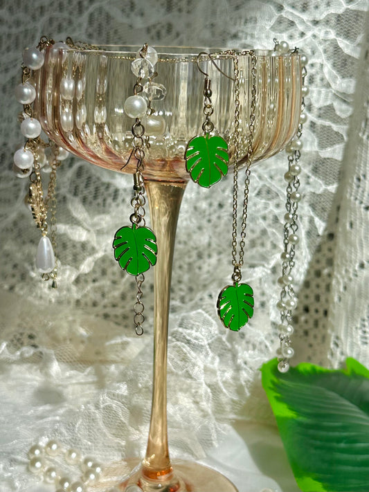 Monstera Leaf Necklace & Earrings set (Reversible)