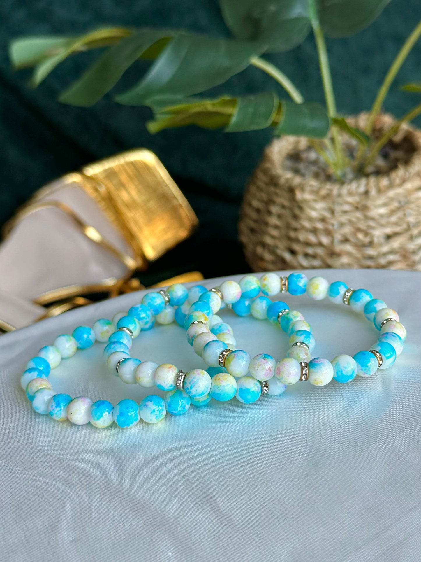 Blue/Yellow Marbled Bracelets