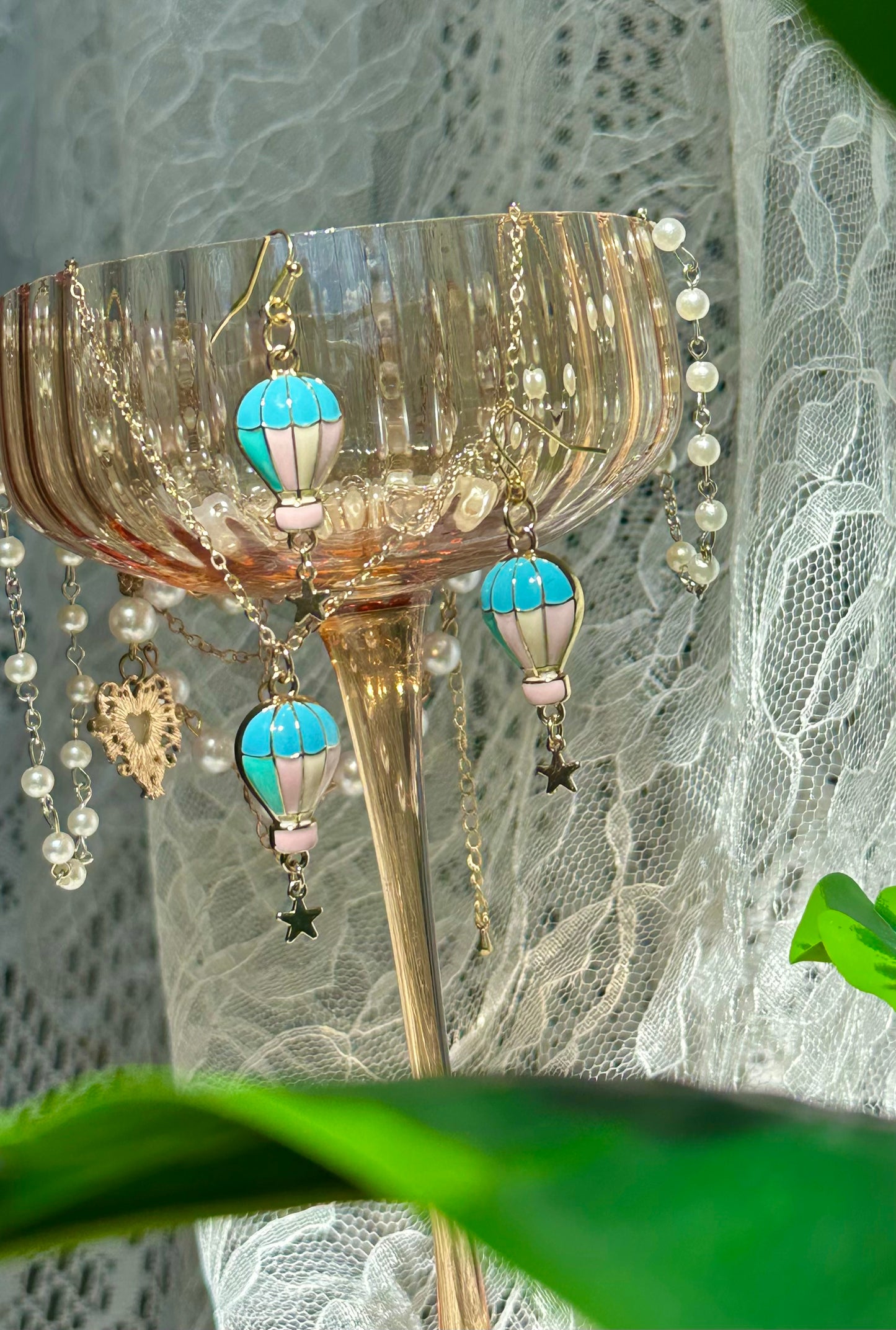 Pastel Hot Air Balloon Necklace & Earrings set