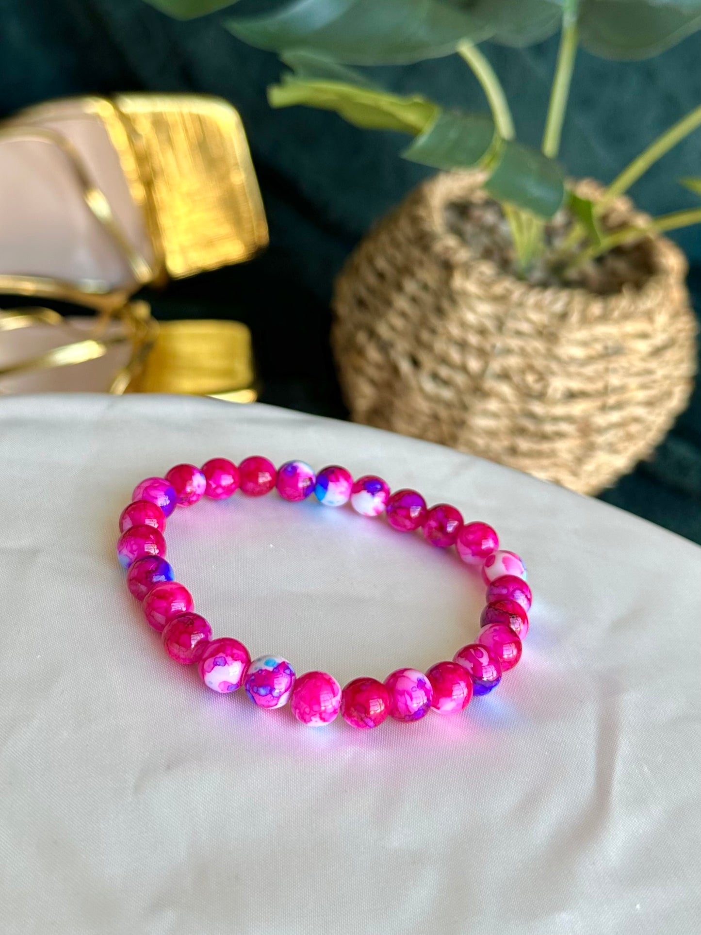 Raspberry Pink Marbled Bracelets